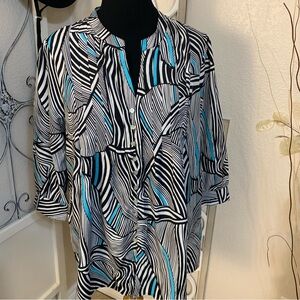 Cato’s blue and black abstract long loose fit tunic top shirt blouse